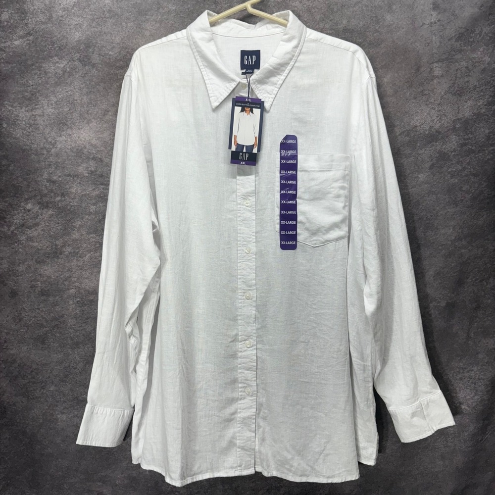 GAP Womens XXL White Linen Blend Long Sleeve Button Down Shirt NWT